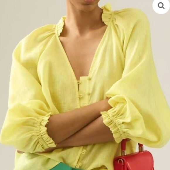 Maeve Anthropologie Audie 100% Linen Balloon Sleeve Blouse – Yellow – XS - NWOT - Picture 1 of 10